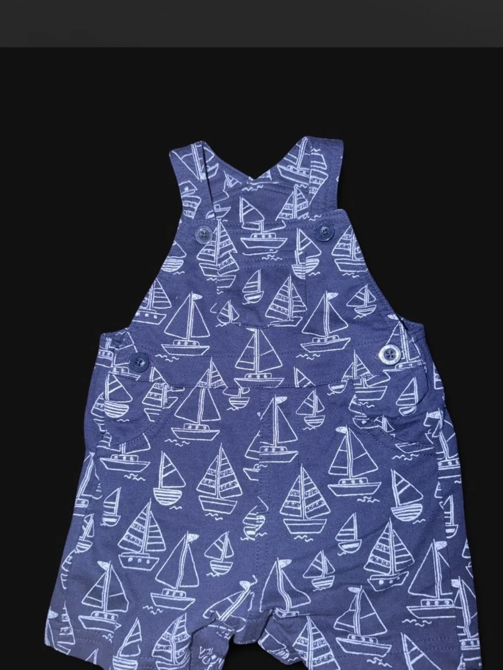 Little Me Navy Sailboat Romper with White & Navy Striped Tee